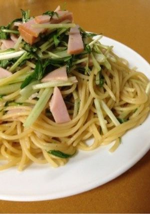 水菜とハムのパスタ☆包丁要らず-レシピのメイン写真