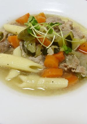 色々野菜と豚肉のスープパスタ風-レシピのメイン写真