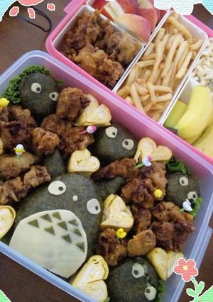 運動会トトロ＆まっくろくろすけキャラ弁当-レシピのメイン写真