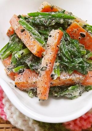 レンジで♬にんじんとほうれん草のゴママヨ-レシピのメイン写真