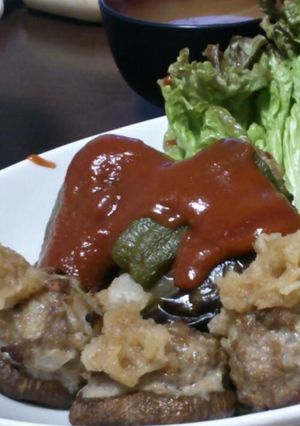 丸ごと肉詰めピーマン＆椎茸の肉詰め-レシピのメイン写真