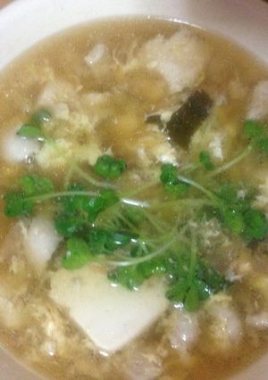 鶏胸と卵と豆腐 鰹昆布出汁スープ 貝割添-レシピのメイン写真