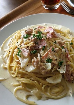 ベーコンと玉葱のツナクリームスパゲティ-レシピのメイン写真