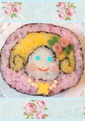 母の日♪デコ飾り巻き寿司カールヘア女の子-レシピのメイン写真