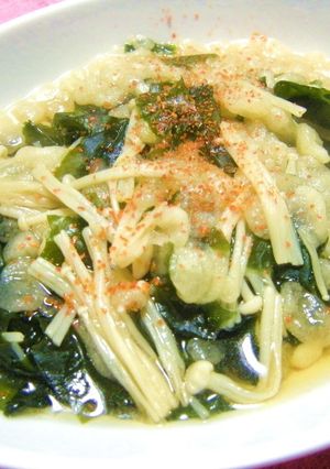 3分で!【エノキとわかめの揚げ玉煮】-レシピのメイン写真