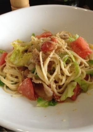 カルボナーラ風♡野菜たっぷり釜玉パスタ-レシピのメイン写真