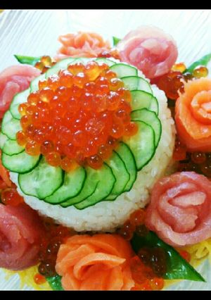 母の日♪記念日♪誕生日に♪花の寿司ケーキ-レシピのメイン写真
