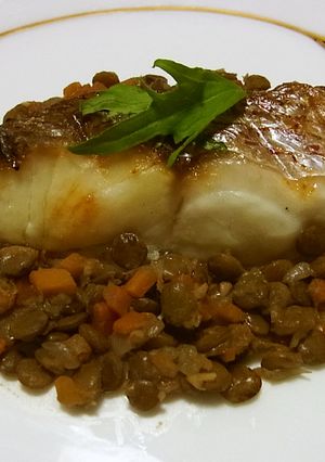 　魚のグリル　レンズ豆添え-レシピのメイン写真