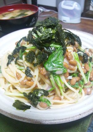 ねばねばおいしい☆明太納豆と水菜のパスタ-レシピのメイン写真