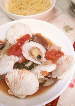 母の日に♡♡魚介類のトマトパスタスープ-レシピのメイン写真