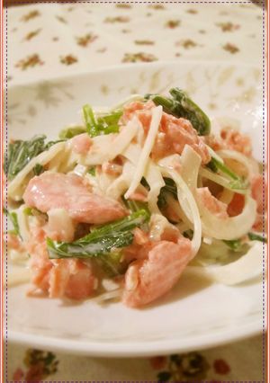 鮭オイル漬け(スープ煮)ほうれん草サラダ-レシピのメイン写真