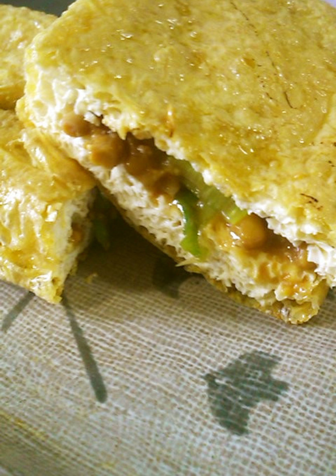 油揚げ（厚揚げ）のネギ味噌納豆挟み焼き-レシピのメイン写真