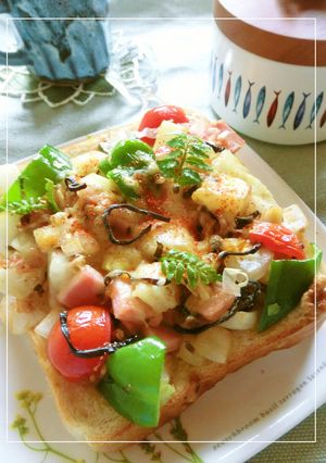たっぷり野菜♡塩昆布おかかトースト-レシピのメイン写真