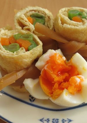 油揚げの野菜巻飾りゆでたまご添え　JAいるま野-レシピのメイン写真