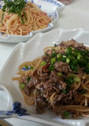 今日は、牛肉とキノコで御馳走パスタよ！-レシピのメイン写真