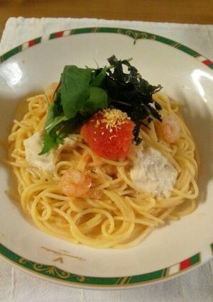 たらことエビと湯葉の和風パスタ-レシピのメイン写真