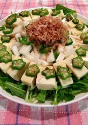 オクラ×長芋のネバネバ豆腐サラダ♪-レシピのメイン写真