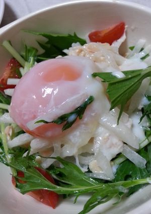 ＊水菜とツナサラダの温玉乗せ＊-レシピのメイン写真