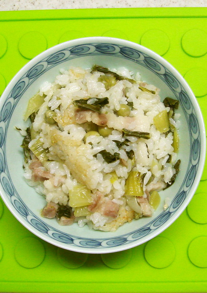 青梗菜と塩豚の炊込みご飯-レシピのメイン写真