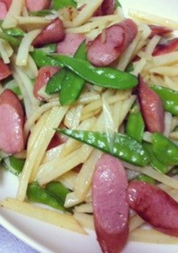 絹さやとウインナーとジャガイモ炒め☆簡単-レシピのメイン写真