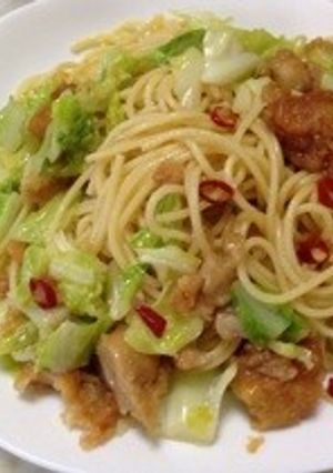 唐揚げと春キャベツのペペロンチーノ♥-レシピのメイン写真