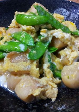 麺つゆで簡単♪絹さやとお麩の卵とじ-レシピのメイン写真