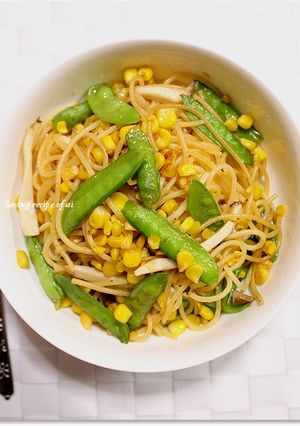 きぬさやコーンのガーリック醤油和風パスタ-レシピのメイン写真