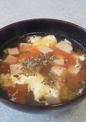5分で　スパムと完熟トマトと卵のスープ-レシピのメイン写真