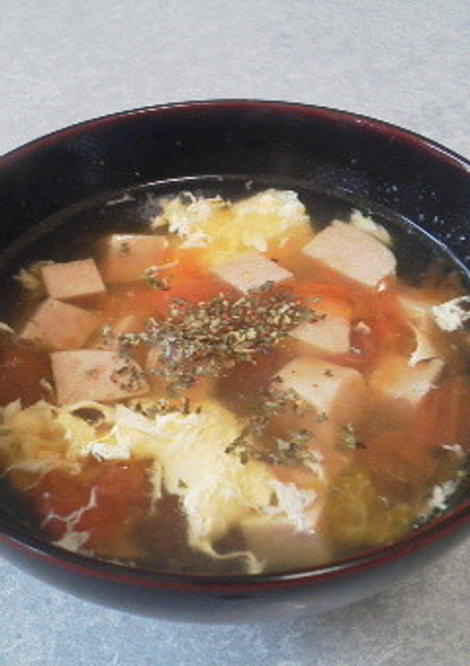 5分で　スパムと完熟トマトと卵のスープ-レシピのメイン写真