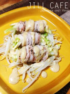 蒸し豚バラ巻き 酢味噌ソース-レシピのメイン写真