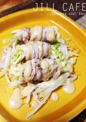 蒸し豚バラ巻き　酢味噌ソース-レシピのメイン写真