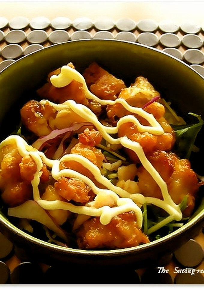 唐揚げリメイク！簡単！麺つゆで＋唐揚げ丼-レシピのメイン写真