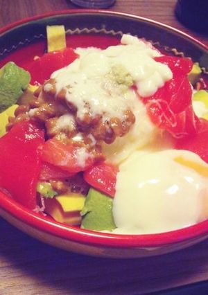 簡単栄養たっぷり！温玉アボまぐろ豆腐＾＾-レシピのメイン写真