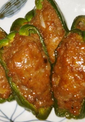 ご飯に合う『肉詰めピーマンこってり煮』-レシピのメイン写真
