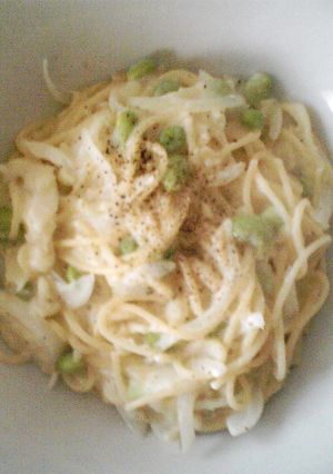 豆乳でつくる枝豆とじゃがいもパスタ-レシピのメイン写真