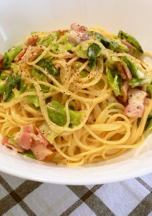 ﾍﾞｰｺﾝとｷｬﾍﾞﾂのｸﾘｰﾑﾊﾟｽﾀ-レシピのメイン写真
