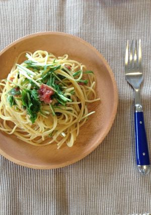 簡単！☆梅と水菜の味噌風味パスタ☆-レシピのメイン写真
