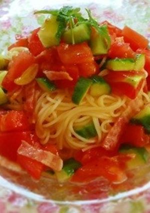 ベーコンときゅうりのトマト冷製パスタ-レシピのメイン写真