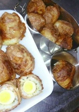 絶賛味付けウズラ入り肉巻きおにぎり-レシピのメイン写真