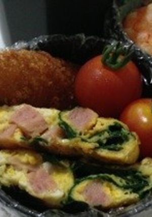 お弁当に！スパムほうれん草の卵焼き-レシピのメイン写真