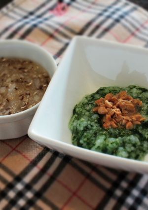 離乳食　納豆緑粥と椎茸スープ【中期】　-レシピのメイン写真