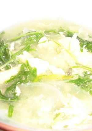 新タマネギと水菜の玉子スープ-レシピのメイン写真