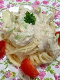 セロリのツナヨーグルトクリーム冷製パスタ-レシピのメイン写真