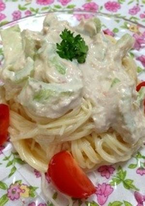 セロリのツナヨーグルトクリーム冷製パスタ-レシピのメイン写真