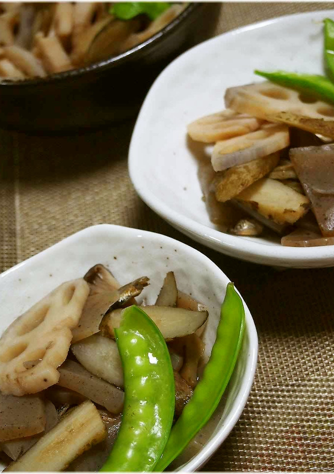 いりこで蓮根とごぼうの煮物⊛蒟蒻ﾌﾟﾗｽ-レシピのメイン写真