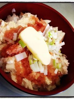 【作ってみた】めんたい豆腐丼【ズボラ飯】-レシピのメイン写真