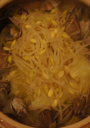 春キャベツとあさり・豆もやしの土鍋蒸し-レシピのメイン写真