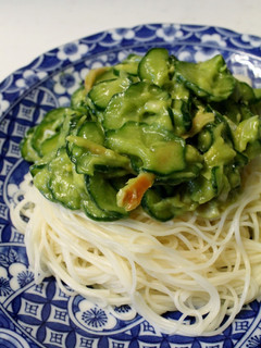 ランチ!そうめんのアボカドらっきょうあえ-レシピのメイン写真