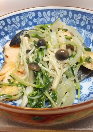 鮭×水菜キノコの和風炒め物-レシピのメイン写真