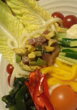 初鰹とアボガドの漬けのサラダうどん-レシピのメイン写真